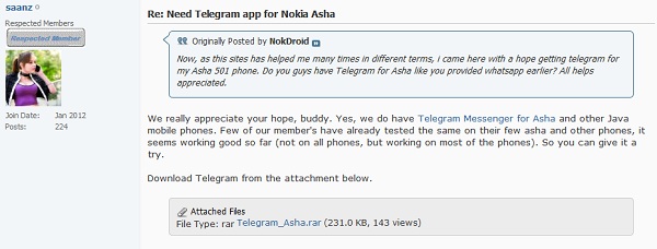 Telegram Messenger App for Nokia Symbian Mobile Phones