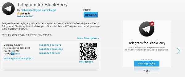 Telegram for blackberry application