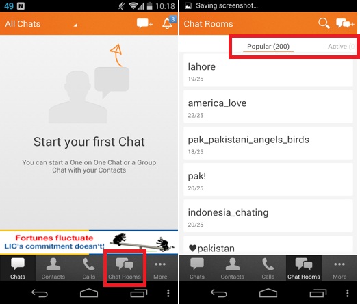 selecting a chat room in nimbuzz
